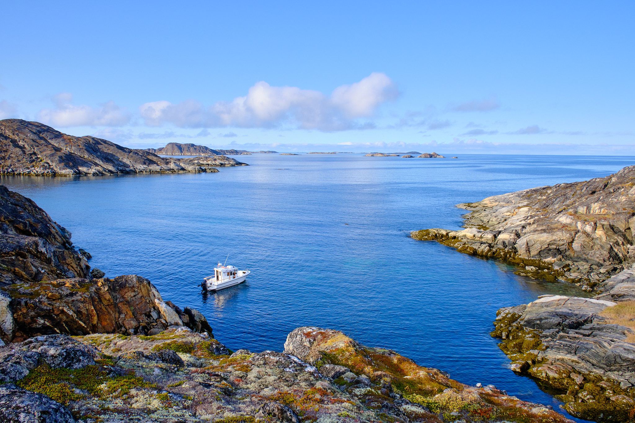 Targa boat anchored in a small bay near Sisimiut