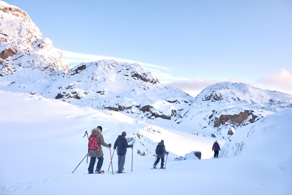 Snowshoers in the backcountry near Sisimiut