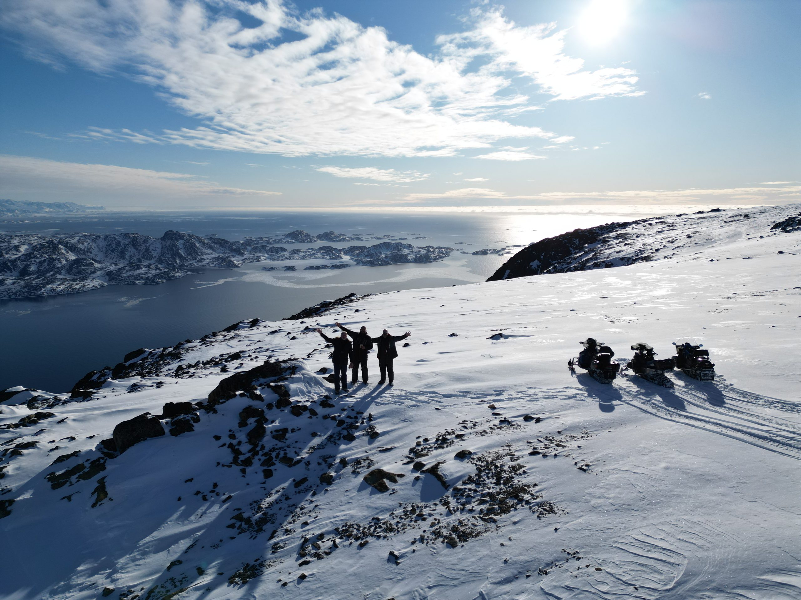 Snowmobilers at one of the many viewpoints near Sisimiut