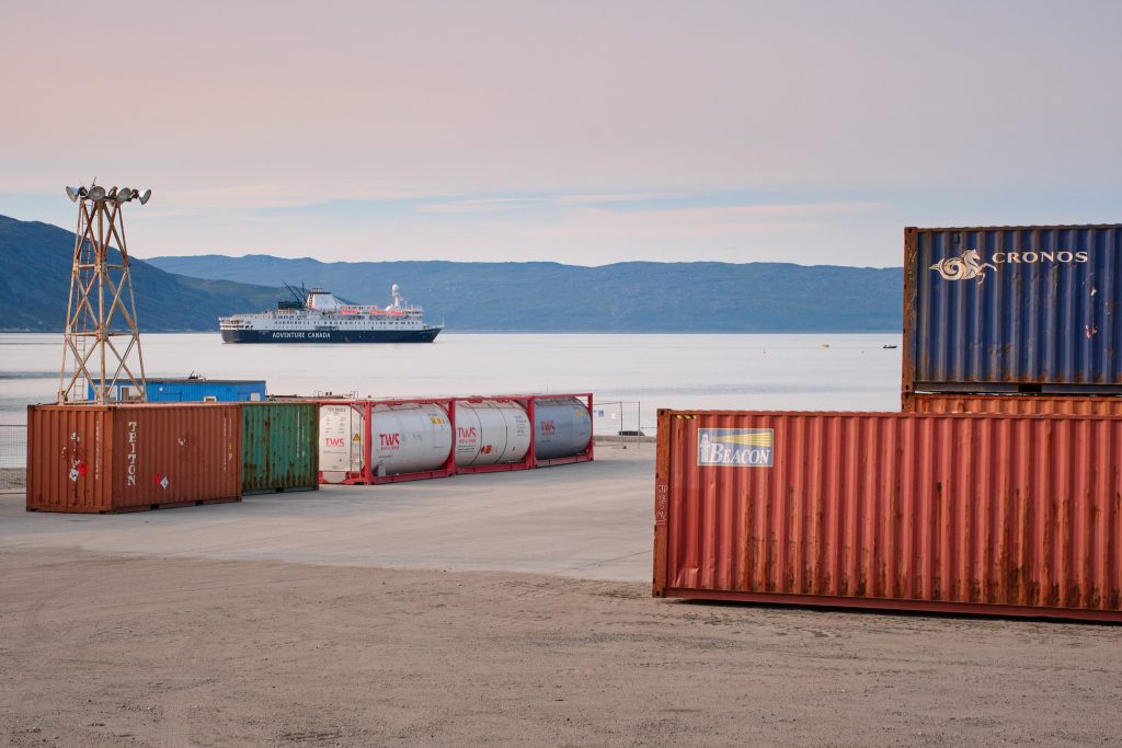 Cruise ship docked at Kangerlussuaq Port