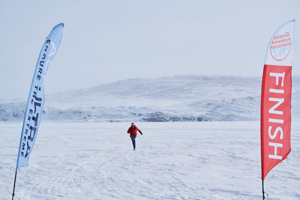 Approaching the finish line on the Asi Ultra Marathon in Greenland