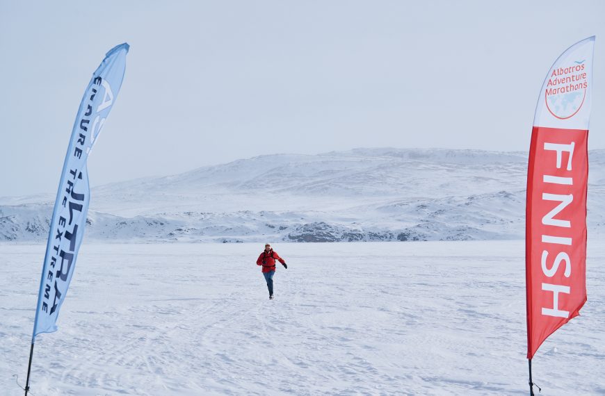 Approaching the finish line on the Asi Ultra Marathon in Greenland
